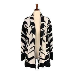 Express Black White Zebra Patterned Women's Cardigan Sweater Wool Blend Size XS